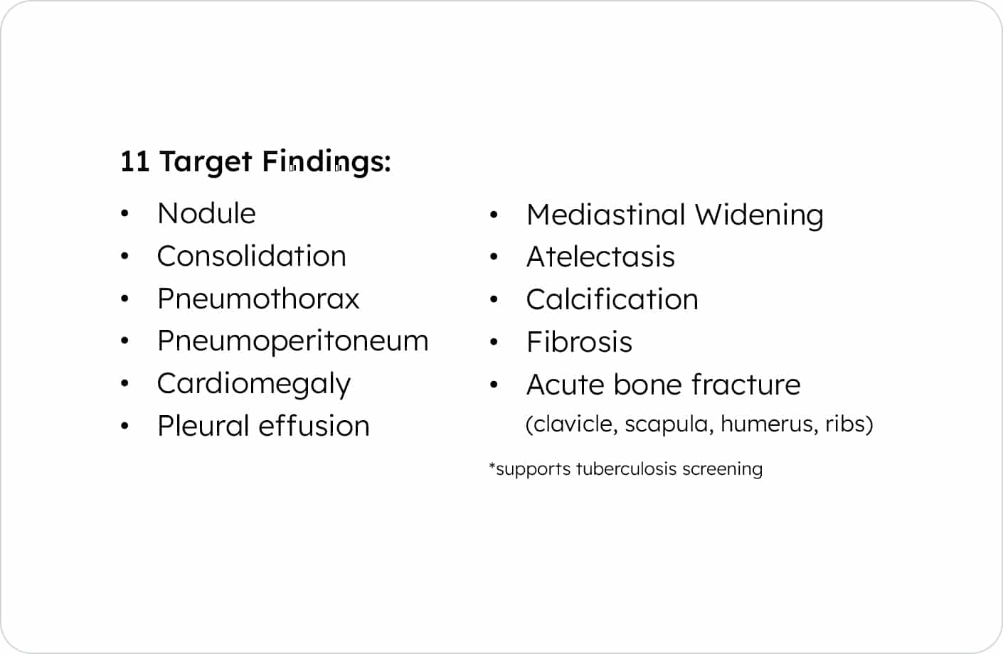 Infographic showing x-ray AI achieving 95–100% accuracy in detecting 11 chest abnormalities including nodules, pneumothorax, pleural effusion, cardiomegaly, fibrosis, and fractures.